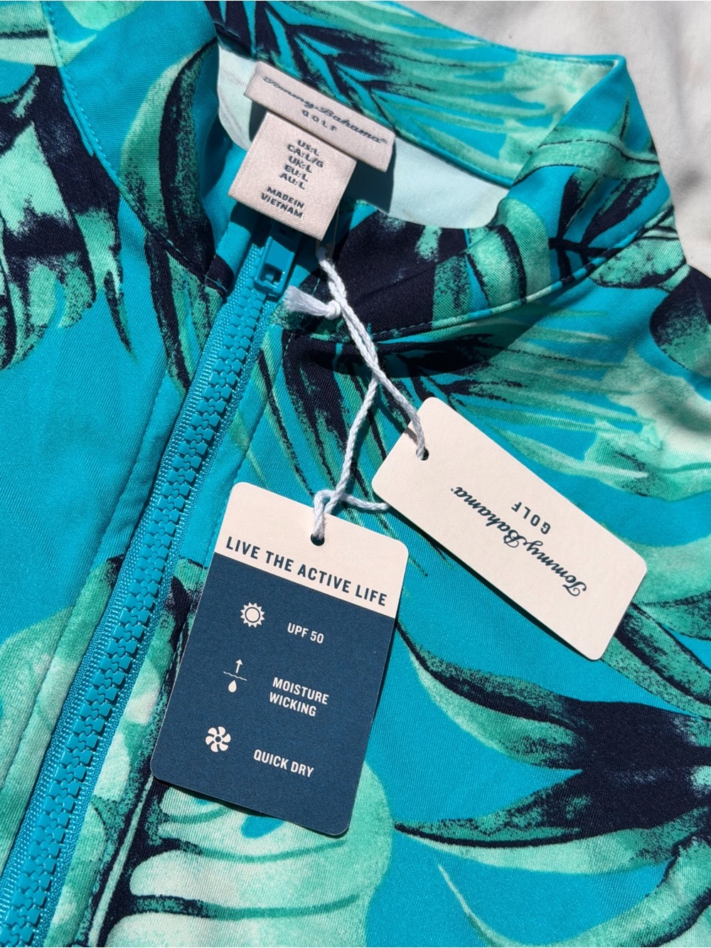 Tommy Bahama NWT Golf Dress New Turquoise Tropical Palm Leaf Sleeveless L Large - Picture 3 of 6